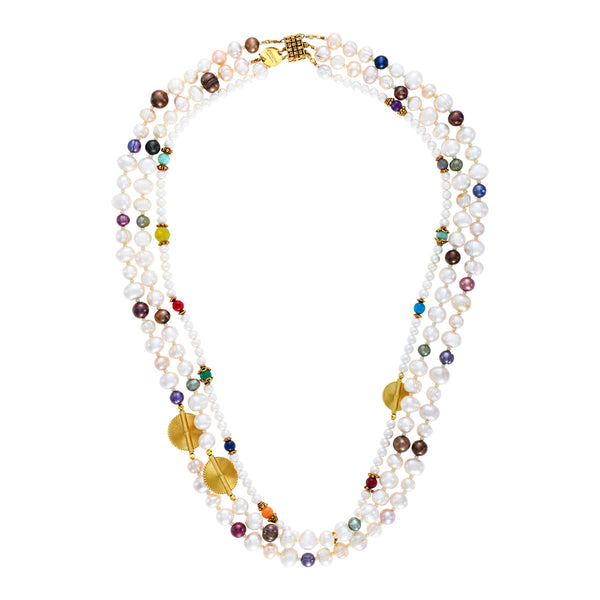 Akan Sweet Water Pearls Gemstones Necklaces - 3 lines