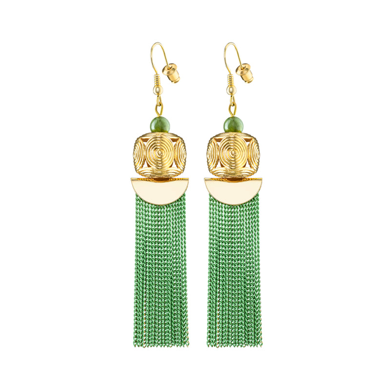 Akan Goldweight Cubes Chain Earrings - Light Green