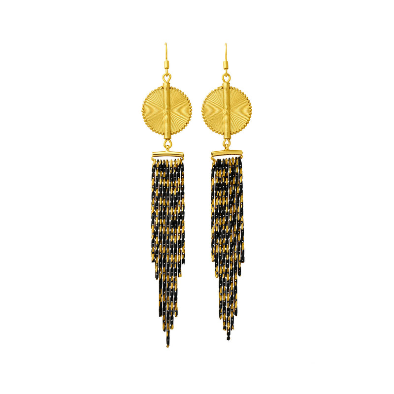Aflé Bijoux Akan Cascading Chain Earrings - Gold Black - AFLE BIJOUX 