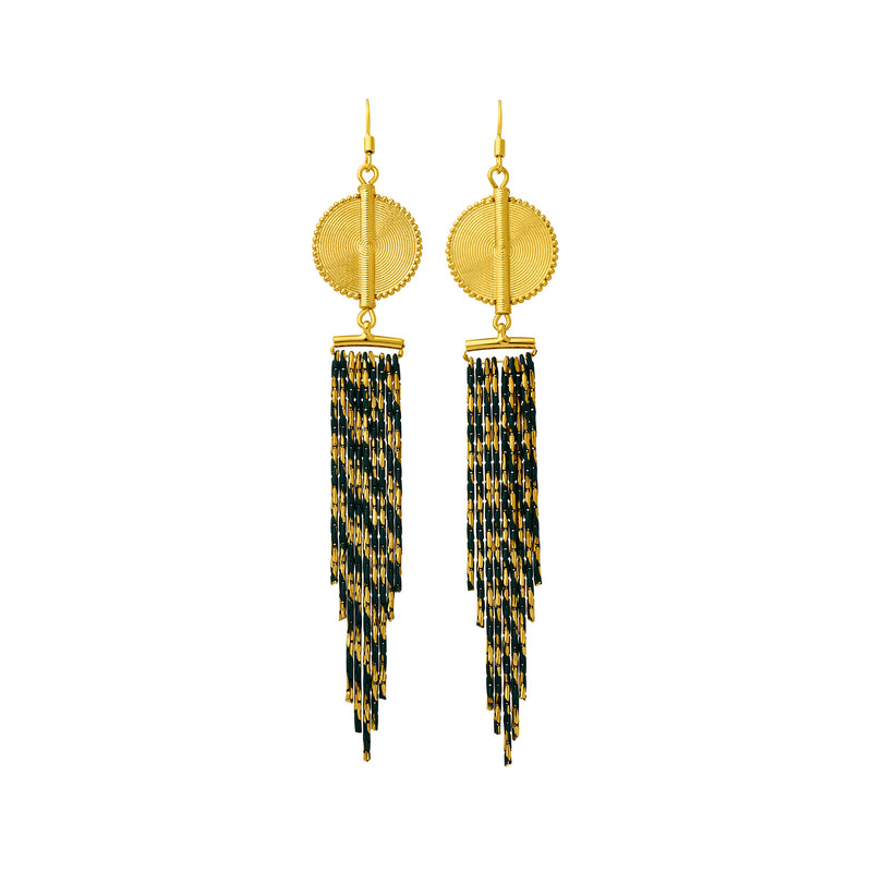 Aflé Bijoux Akan Cascading Chain Earrings - Gold Green - AFLE BIJOUX 